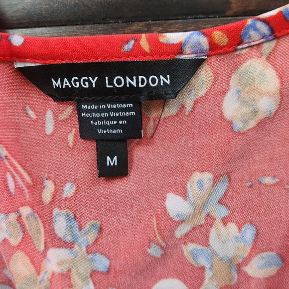 Maggy London Coral MULTI Floral Tiered Babydoll Dress Size: M - Picture 5 of 11